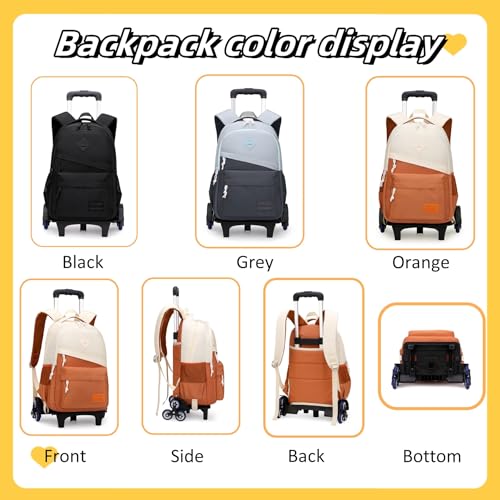 Mfikaryi Rolling Backpack, Wheeled Backpack for Boys & Kids, 20L Capacity, Grey, Adjustable, Water Resistant - color: A-2 Wheels-Grey, size: 2 Wheels