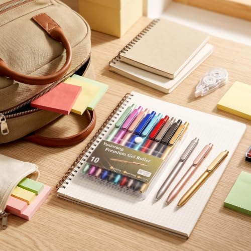 10 Pcs Black Gel Pens 0.5mm Gel Ink Pens Bulk Fine Point Quick Drying Pens | Smooth Writing, Retractable Roller Ball Gel Pen,Color ABS Case with Pocket Clip for Office Back-To-School Season - color: Multicolor