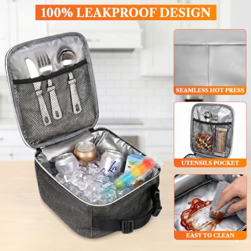 opux Insulated Lunch Bag for Kids Boys Girls, Small Compact Lunch Box with Wide Opening & Mesh Pockets, Reusable Lunch Pail for School, Work, Adults, Men, Women, Charcoal - color: Charcoal