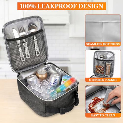 opux Insulated Lunch Bag for Kids Boys Girls, Small Compact Lunch Box with Wide Opening & Mesh Pockets, Reusable Lunch Pail for School, Work, Adults, Men, Women, Charcoal - color: Charcoal