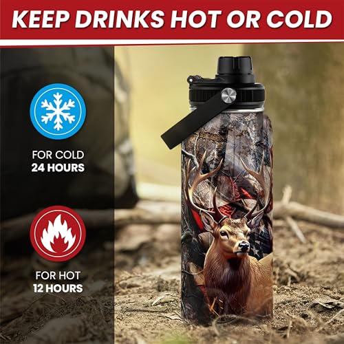 Hunting Water Bottle 32oz - Stainless Steel Insulated Bottles with Lid - Hunting Presents for Men Dad Husband Papa, Hunters Birthday Christmas Fathers Day - color: Hunting 2