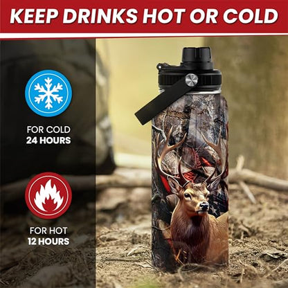Hunting Water Bottle 32oz - Stainless Steel Insulated Bottles with Lid - Hunting Presents for Men Dad Husband Papa, Hunters Birthday Christmas Fathers Day - color: Hunting 2