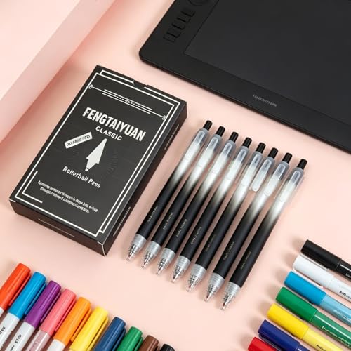Fengtaiyuan Retractable Gel Pens, 0.5mm Bullet Point Fast Drying Black Ink, Frosted Gradient Triangular Ergonomic Barrel Writing Pens for School Exam Office Note Taking [Pack of 6] - color: BlackFRT01P6