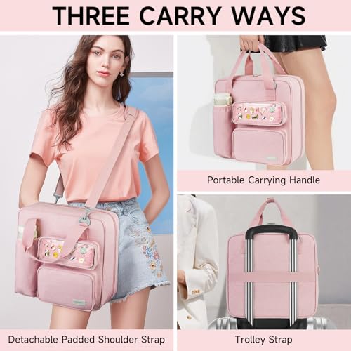 Zipper Binder 3 Ring with Ita Window,500 Sheets Capacity, Binder 2 Inch with Shoulder Strap Fits 13 Inch Laptop for School and Office,Pink - color: Pink（model B）