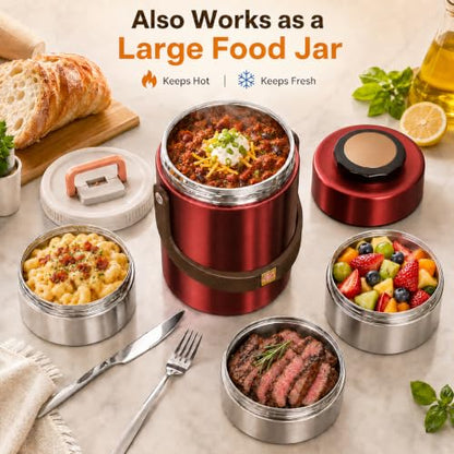 67 oz Adults Stainless Steel Vacuum Insulated Wide Mouth Soup Food Thermo Hot Food Jar with Keep Thermal Portable 3 Tier Stackable Bento Hot Food Containers Lunch Boxes (67 oz Red) - color: 67 oz Red
