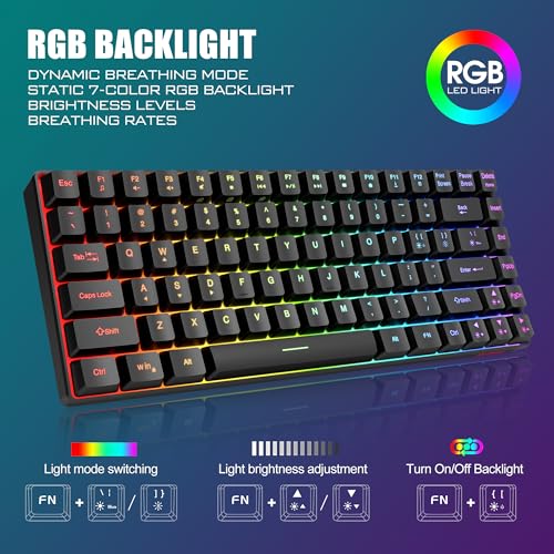 RedThunder K84 Wireless Keyboard and Mouse Combo, Rainbow Backlit Rechargeable Battery, 75% Layout TKL Ultra Compact Gaming Keyboard & Lightweight 3200 DPI Honeycomb Optical Mouse (Black) - color: Black