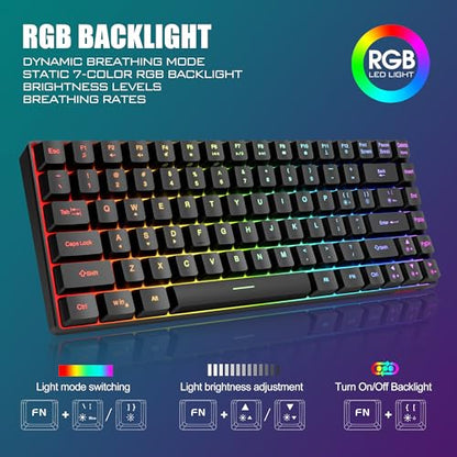 RedThunder K84 Wireless Keyboard and Mouse Combo, Rainbow Backlit Rechargeable Battery, 75% Layout TKL Ultra Compact Gaming Keyboard & Lightweight 3200 DPI Honeycomb Optical Mouse (Black) - color: Black