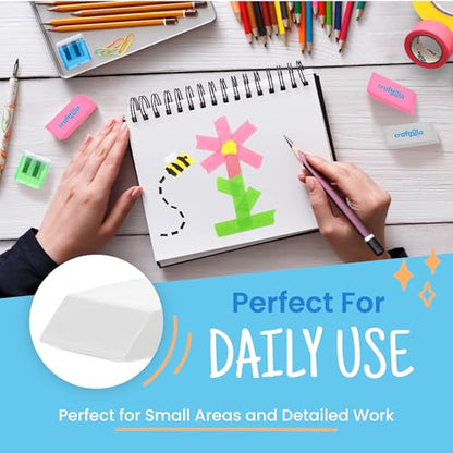Craftzilla White Erasers Bulk 100 Pack - Large Latex- Free Bulk Erasers for Kids, Classroom, and School Supplies - Ideal for Pencils and Drawing - Borradores Escolares