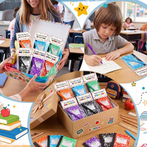 24 Sets Mini Composition Notebook and Ballpoint Pen Bulk Back to School Gifts 3.4 x 4.7'' Small Pocket Notebooks Marble Memo Notepad with Bag for Classroom Reward Student Teacher
