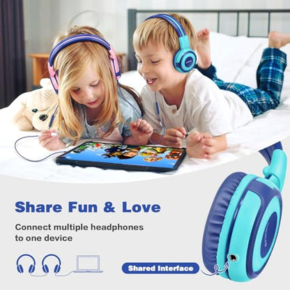 SIMOLIO Stereo Wired Headphones Teens Adult Kid Youth w/Mic & Volume Control & Volume Limited & Share Port & 3.5mm Jack, Safe Volume Durable Foldable Headset for Online School Gaming PC Laptop Travel