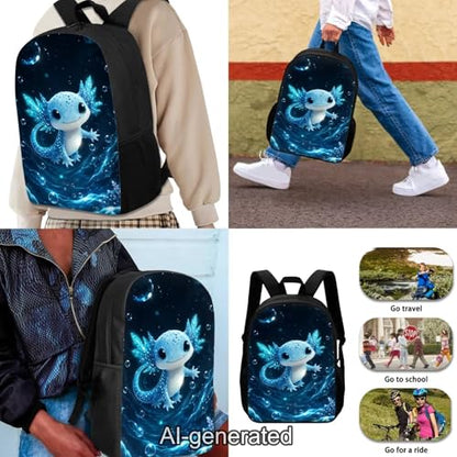 Blue Axolotl School Backpack Set 3Pcs Lightweight Casual Daypacks with Lunch Bag Pen Bag Set Portable Lunch Box Elementary Middle School Kids Backpack - color: Blue Axolotl-a