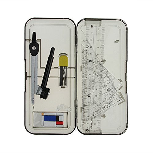 Drawing Compass,7-piece Metal Compass Ruler Set Students Study Geometry Kit Math Drawing Ruler Drafting Tools Math Geometry Tools for Circles with Carrying Case