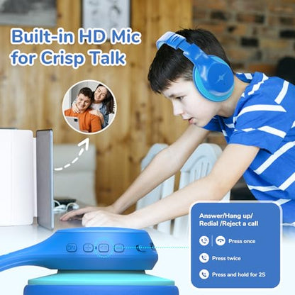 EarFun K4NC Active Noise Cancelling Headphones for Kids,120H Playtime Blue | 74/85/94dBA Volume Limited, Kids Bluetooth Headphones with Mic, Bluetooth 5.4 Stereo Sound Kid Headset for School/Home/Travel - color: Light Blue