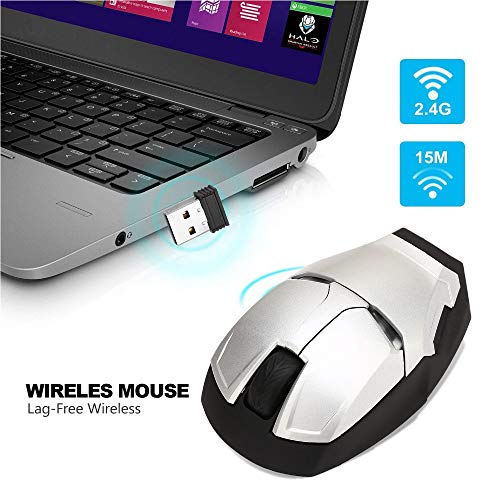 Wireless Iron Man Mouse 2.4G Optical Computer Mouse for Desktop Laptop PC Mac (Silver) - color: Silver