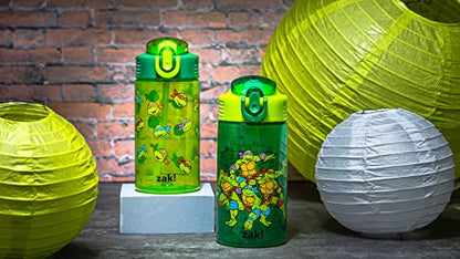 Zak Designs Teenage Mutant Ninja Turtles Kids Water Bottle For School or Travel, 16oz 2-Pack Durable Plastic Water Bottle With Straw, Handle, and Leak-Proof, Pop-Up Spout Cover (TMNT) - color: Teenage Mutant Ninja Turtles