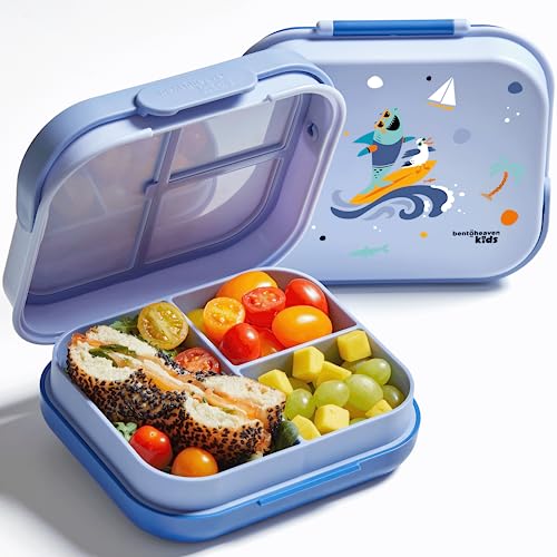 Bentoheaven Premium Bento Lunch Box for Kids, 9 Designs, Leak-proof 3-4 Compartments, Divider, Ideal size 30oz, Microwave/Dishwasher Safe Kids Bento Box (Loncheras Para Niños/Niñas)[Ocean Blue] - color: Ocean Blue