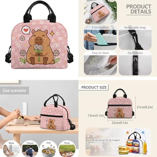CLOHOMIN Daisy Capybara Girls Backpack and Lunch Box Set of 3 Primary School Bookbag for Boys with Lunch Bag Water Bottle Bag Kids Backpack Back to School Gifts, Pink - color: Daisy Capybara