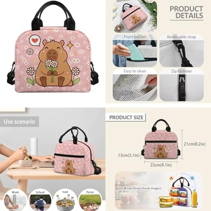 CLOHOMIN Daisy Capybara Girls Backpack and Lunch Box Set of 3 Primary School Bookbag for Boys with Lunch Bag Water Bottle Bag Kids Backpack Back to School Gifts, Pink - color: Daisy Capybara