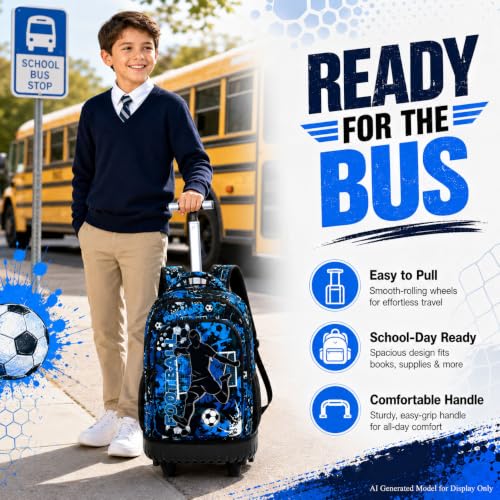 AGSDON Rolling Backpack for Boys, Men Roller Wheels Bookbag,Wheeled School Bag with Wheels for Teens-Soccer - color: Soccer