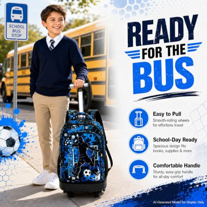 AGSDON Rolling Backpack for Boys, Men Roller Wheels Bookbag,Wheeled School Bag with Wheels for Teens-Soccer - color: Soccer