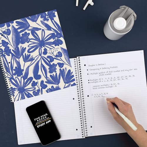 Five Star Spiral Notebook + Study App, 2 Pack, 1 Subject, College Ruled, 8-1/2" x 11", 80 Sheets, Fights Ink Bleed, Water Resistant Cover, Soft Petals (820331F-ECM)
