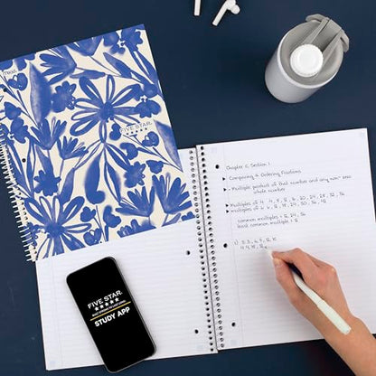 Five Star Spiral Notebook + Study App, 1 Subject, College Ruled Paper, 8-1/2" x 11", 80 Sheets, Fights Ink Bleed, Water Resistant Cover, Soft Petals Blue (820441F-ECM) - color: Soft Petals Blue, size: 1 Pack