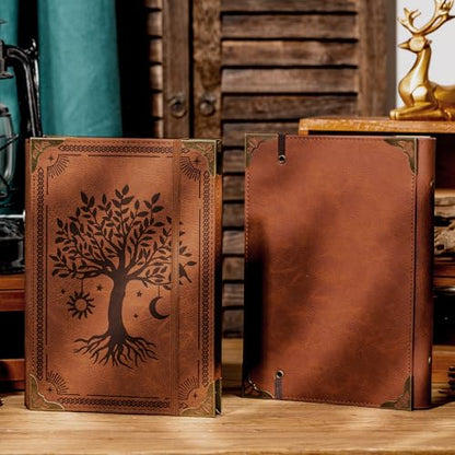 Ovesmusl PU Leather A5 Binder 6 Ring Refillable Journal 100 GSM 240 Pages Refill Paper Include A5 Planner Binder Loose Leaf Binder Notebook 5.7”x8.3”, Brown Tree - color: Brown Tree