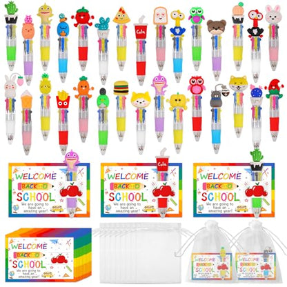CZWZ 30 Set Cute Multicolor Pens in One 4-in-1 Fun Pens Bulk with 30 Gift Cards for Kindergarten Party Welcome Back To School Student Gift Bulk Office School Exchange Gifts - style: 30Set-Back To School