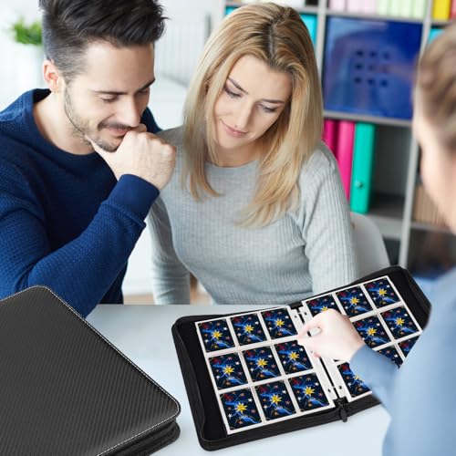 900 Pockets Round Ring Trading Card Binder, 9-Pocket Clear Zipper Card Album with Wrist Strap, Holds 900 Standard TCG & Sports Cards, Not Fit Top Loaders (Carbon Black) - color: 9 Pocket 900 Carton Black
