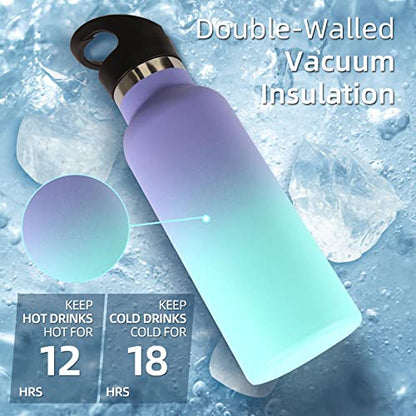 Volhoply 17oz Kids Insulated Water Bottle,Stainless Steel Water Bottles with Straw Lid,Double Wall Vacuum Metal Cups Water Bottle,Reusable Sports School Water Flask Keep Cold(Purple Blue,1 Set) - color: Purple Blue