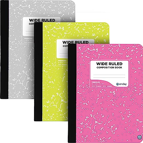 Composition Notebooks Wide Ruled Paper, Colored Marble Composition Notebook Covers, 100 Sheets (200 pages) Composition Books, Marble Notebooks Wide Ruled For School, Pink -Grey -Green – by Enday - color: Assorted Colors, size: 3 Pack