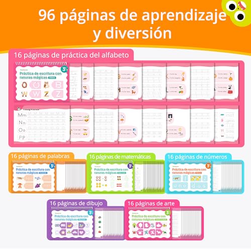 Large Magic Grooved Writing Practice for Kids 3-5 – Spanish Edition | Grooved Writing Books Ages 6-8, Handwriting Practice for Kids 5-7, Preschool Tracing Workbook for Boys & Girls - size: Spanish