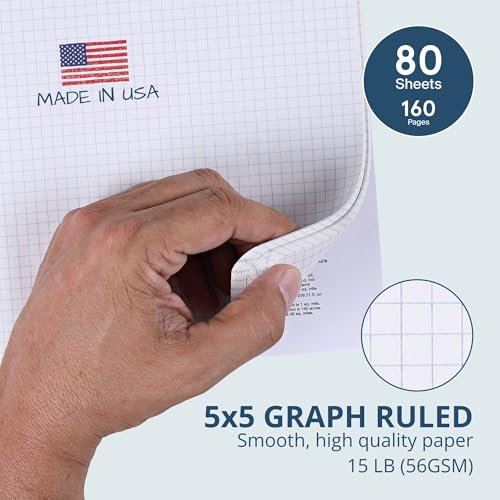 ROARING SPRING Hard Cover Composition Notebook, 48 Pack, Black Marble Comp Book, 9.75″ x 7.5″, 5x5 Grid Graph Ruled, 80 Sheets (160 Pages), Made in USA - size: 9.75" x 7.5", style: 48 Pack - 5x5 Grid Graph Ruled - 80 Sheets - Black Marble