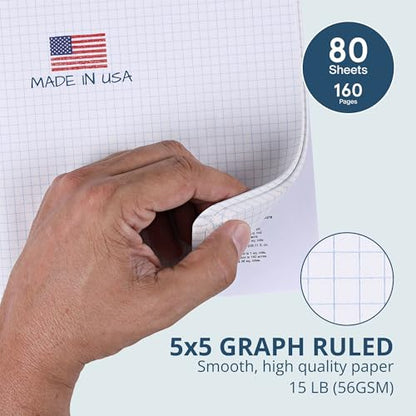 ROARING SPRING Hard Cover Composition Notebook, 48 Pack, Black Marble Comp Book, 9.75″ x 7.5″, 5x5 Grid Graph Ruled, 80 Sheets (160 Pages), Made in USA - size: 9.75" x 7.5", style: 48 Pack - 5x5 Grid Graph Ruled - 80 Sheets - Black Marble