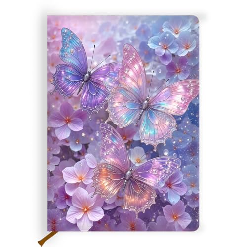 Pretty Leather Lined Journal purple fantasy butterfly Notebook 200 Pages A5 Ruled Notebooks, Aesthetic Cute Journal for Women, Purple Stuff Office Supplies, for School Office Home Gifts (5.8 x 8.3) - color: Multi 1722