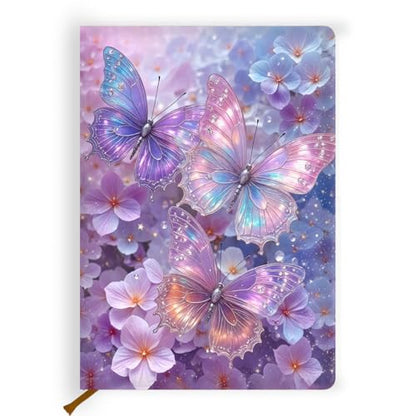 Pretty Leather Lined Journal purple fantasy butterfly Notebook 200 Pages A5 Ruled Notebooks, Aesthetic Cute Journal for Women, Purple Stuff Office Supplies, for School Office Home Gifts (5.8 x 8.3) - color: Multi 1722