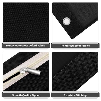 SKYDUE Pencil Pouch for Binder, Pencil Case, 3 Ring Binder Pencil Pouch with 3 Pockets and Mesh Window, Zipper Pencil Pouch, Durable Organizer for School Supplies, Cables, Earbuds, Makeup - color: Black
