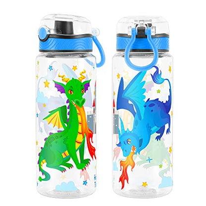 Cute Water Bottle for School Kids Girls, BPA FREE Tritan & Leak Proof & Easy Clean & Carry Handle, 23oz/ 680ml (Fire Dragon) - color: Fire Dragon