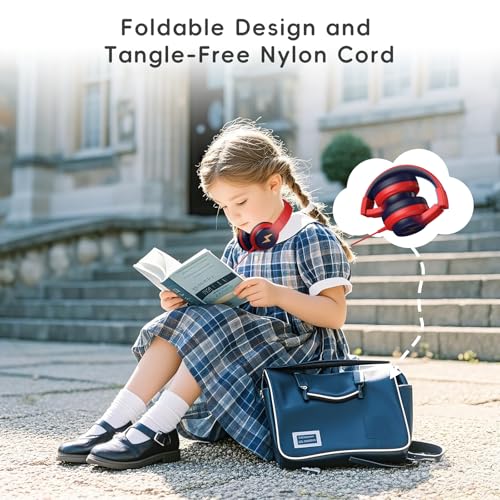 Candy Bila Kids Headphones, Wired Headphones for Kids Over Ear with Microphone, 85/94dB Volume Headphone for Girls Boys, Foldable Headphone for Learning & Entertainment, Gradient red to Dark Blue - color: Gradient Red to Dark Blue