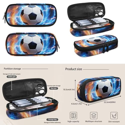 Cool Soccer Backpack for Boys 8-12 Kids Backpack with Lunch Box Water Bottle Holder with Strap and Zipper Pencil Case 4PCS Set Bookbag with Compartments for School 17 inch Elementary - color: Cool Soccer