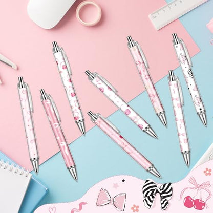 Pink Ballpoint Pens Favors - Retractable 24 Pcs Black Gel Ink Ball Point Pen Fine Cute Coquette Bow Tie Writing Supplies Fancy Gifts for Lovers Girls Nurse Teacher Assistants Office Work - style: Bow