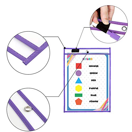 Dry Erase Pockets Sheet Protectors 30 Pack Reusable Oversized 10" x 13" Clear Durable Plastic Sleeves with 12 Pens, 4 Erasers and 2 Rings for Classroom Organization, Teacher and School Supplies
