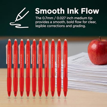 Volcanics Erasable Gel Pens Red Ink, 12 Pack Retractable Clicker Gel Ink Pen, 0.7mm,Fine Point Smooth Writing for Office Work Journaling - color: Red