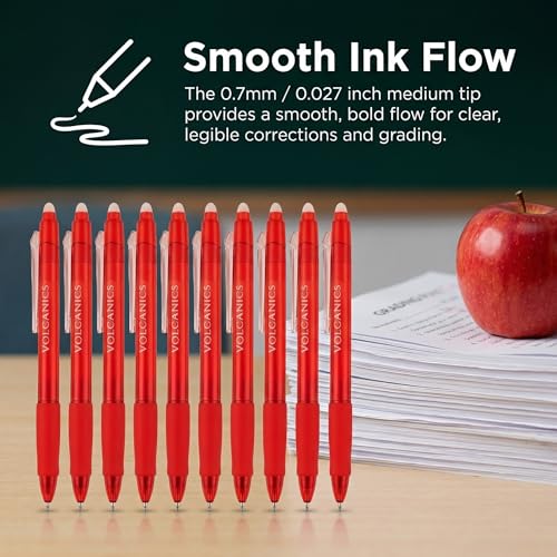 Volcanics Erasable Gel Pens Red Ink, 0.7MM,36 Pack Retractable Clicker Gel Ink Pen, Fine Point Smooth Writing for Office Work Journaling - color: Red