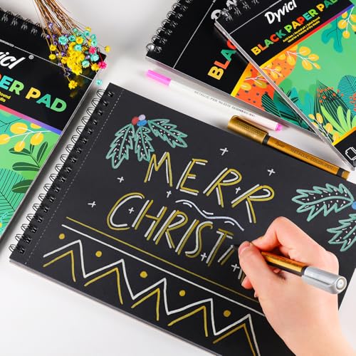 Dyvicl Black Paper Sketchbook 9"x12", 90 lb/150 GSM, 35 Sheets, Spiral Black Sketch Pad Drawing Paper for Pencil, Pastel, White Ink Gel Pen, Charcoal, Chalk, Metallic Marker, Paint Pen - size: 9 x 12 inches