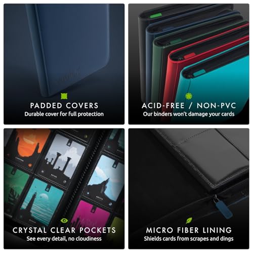 Vault X 9 Pocket Zip Trading Card Binder 360 Cards Exo-Tec (Blue) | Holds 360 standard-size TCG cards in 20 side-loading 9-pocket pages. Padded, water-resistant Exo-Tec cover. - color: Blue, size: 6.8cm x 9.7cm
