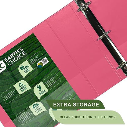 Samsill Earth’s Choice™, Durable Fashion Color 3 Ring View Binder, 3 Inch Round Ring, Up to 25% Plant Based Plastic, Eco-Friendly, USDA Certified Biobased, Pink Berry, Value 2 Pack (U86876) - color: Berry Pink, size: 3", style: 2 Pack