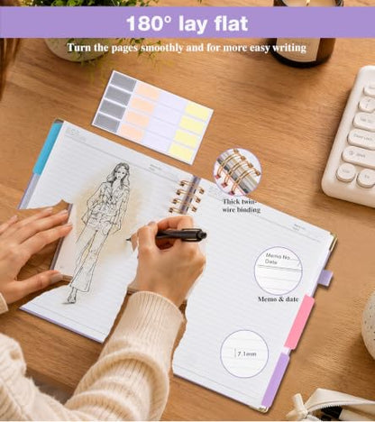 JASLEKO 3 Subject Notebook College Ruled with Dividers Tabs, 100 GSM Leather Hardcover Spiral Notebooks for School Work, 240 Pages Large Cute Notebook Journal for Women Men, College Students,Purple - color: Purple