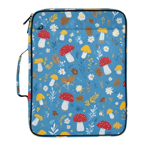 Blue Mushroom Flowers Leaves Accordion File Organizer Expanding File Folder Zipper Binder 3 Ring with Handle 500 Sheets Capacity Document Organizer Storage Bag Multi Pockets Design - color: Blue Mushroom Flowers Leaves