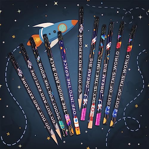 Kolewo4ever 100 Pieces Space Theme Pencils - Fun Astronaut Pencils with Matching Eraser for Classrooms, Student Reward, Space Party Favors